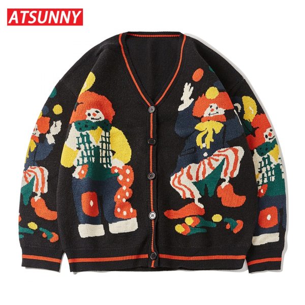 Embroidered Magic Clown Sweater Retro Style Cardigan Top