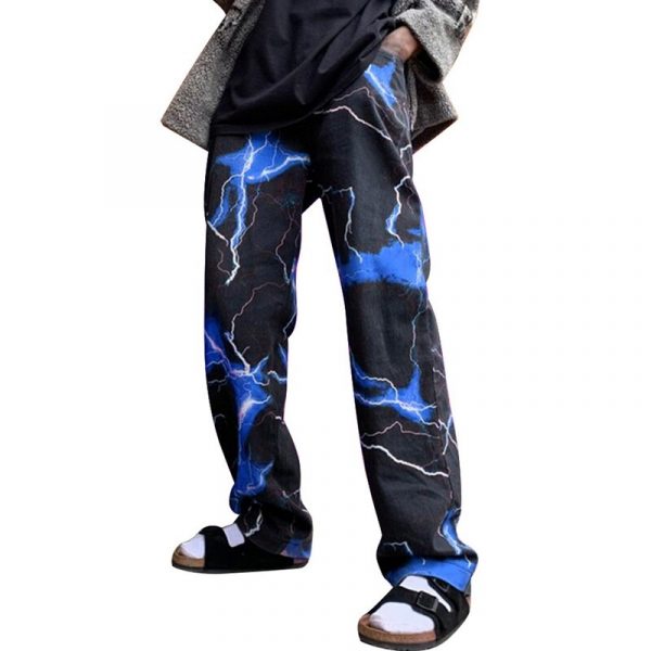 Men's Oversize Tie Dye Electric Lightning Pants 2021 Fashion Korean Streetwear Vintage - Image 3