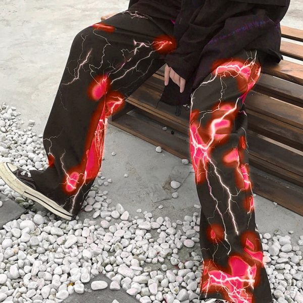 Men's Oversize Tie Dye Electric Lightning Pants 2021 Fashion Korean Streetwear Vintage - Image 5