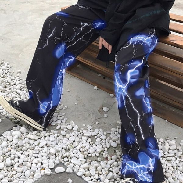 Men's Oversize Tie Dye Electric Lightning Pants 2021 Fashion Korean Streetwear Vintage - Image 6