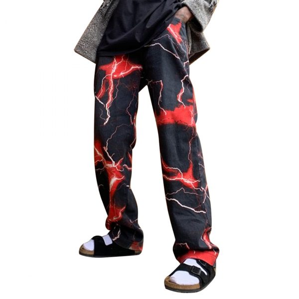 Men's Oversize Tie Dye Electric Lightning Pants 2021 Fashion Korean Streetwear Vintage