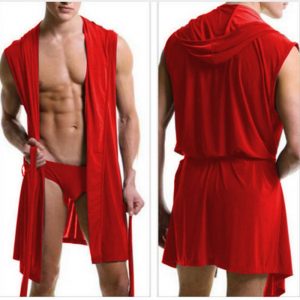 Sexy pajamas sleepwear Silk pijama hombre hooded bathrobe men bath 5 color set Summer dress bath robe with briefs