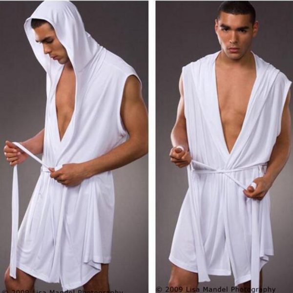 Sexy pajamas sleepwear Silk pijama hombre hooded bathrobe men bath 5 color set Summer dress bath robe with briefs - Image 6