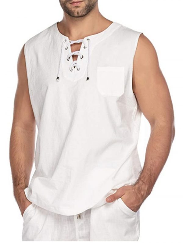 Men's Summer Tank Tops Cotton Linen Tee - Image 5