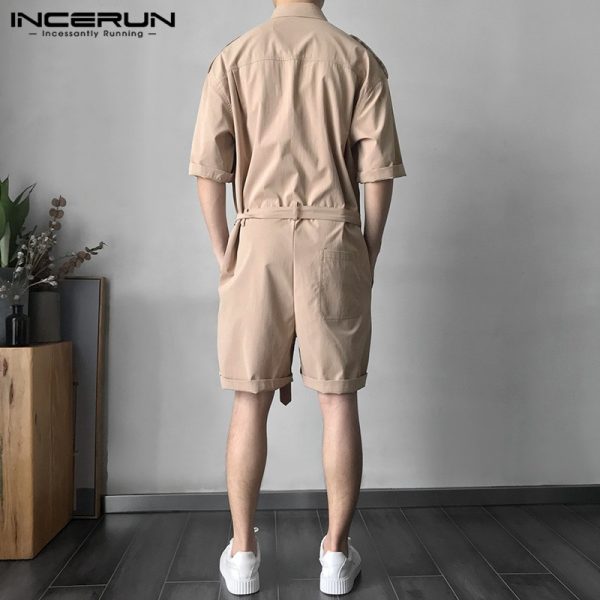 Men Cargo Overalls Jumpsuit With Belt Half Sleeve Streetwear Solid Casual Playsuit Pants Men Romper - Image 5