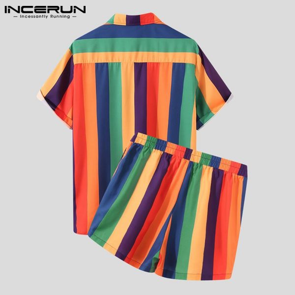 Fashion Men Striped Sets Colorful Lapel Short Sleeve Shirt & Shorts Vacation Casual Men Hawaiian Suits Streetwear S-5XL - Image 2