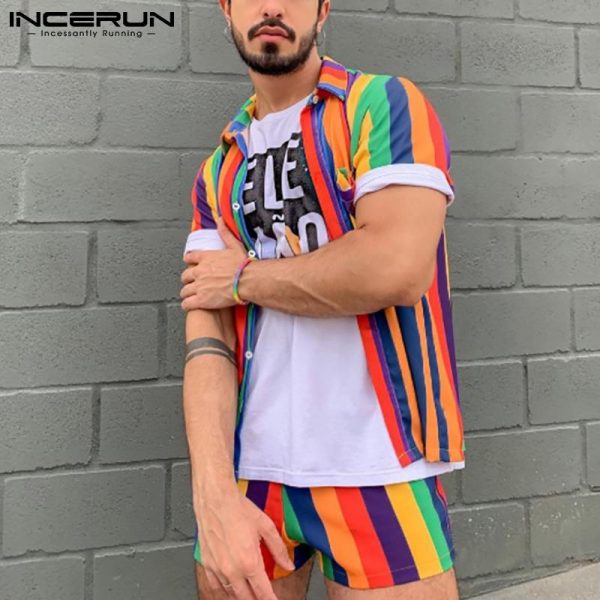 Fashion Men Striped Sets Colorful Lapel Short Sleeve Shirt & Shorts Vacation Casual Men Hawaiian Suits Streetwear S-5XL - Image 3