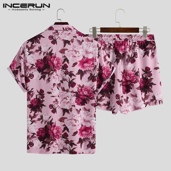 Men Sets Flower Printed Vacation Breathable Beach Lapel Short Sleeve Shirt Shorts Streetwear Men Hawaiian Suits 2 Pieces - Image 4