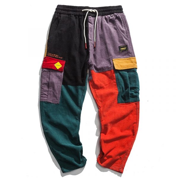 Corduroy Patchwork Cargo Pants Men Streetwear - Image 4