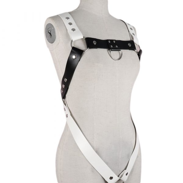 Men Black White Faux Leather Metal Rings Body Chest Harness Punk Male Leather Bondage Costume Sexy Gay Club Rave Straps Crop Top - Image 5