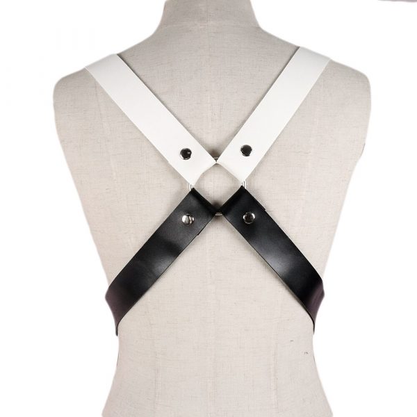 Men Black White Faux Leather Metal Rings Body Chest Harness Punk Male Leather Bondage Costume Sexy Gay Club Rave Straps Crop Top - Image 6