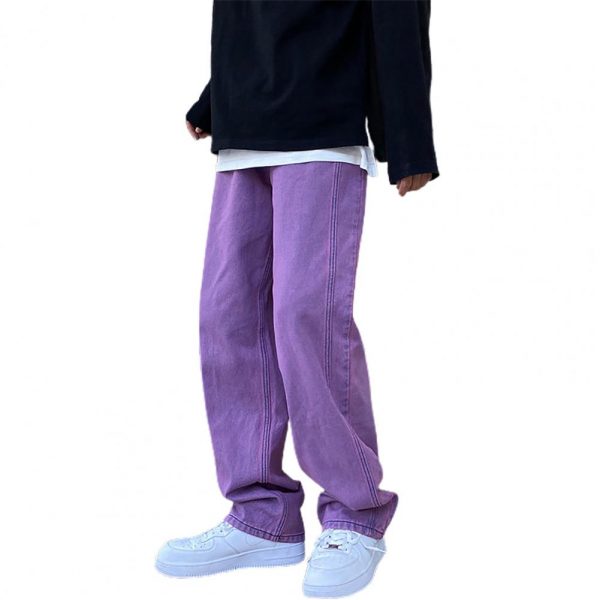 Korean Fashion purple Jeans Streetwear Denim Baggy Wide Leg Loose Pants - Image 3