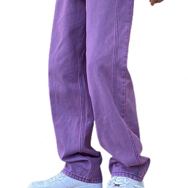 Korean Fashion purple Jeans Streetwear Denim Baggy Wide Leg Loose Pants - Image 5