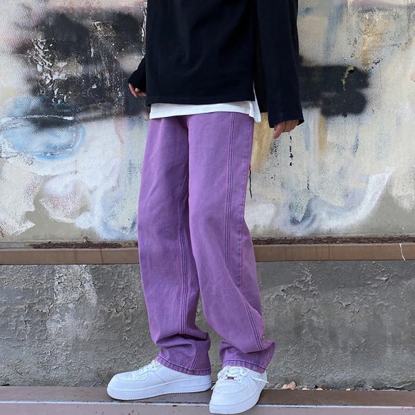 Korean Fashion purple Jeans Streetwear Denim Baggy Wide Leg Loose Pants