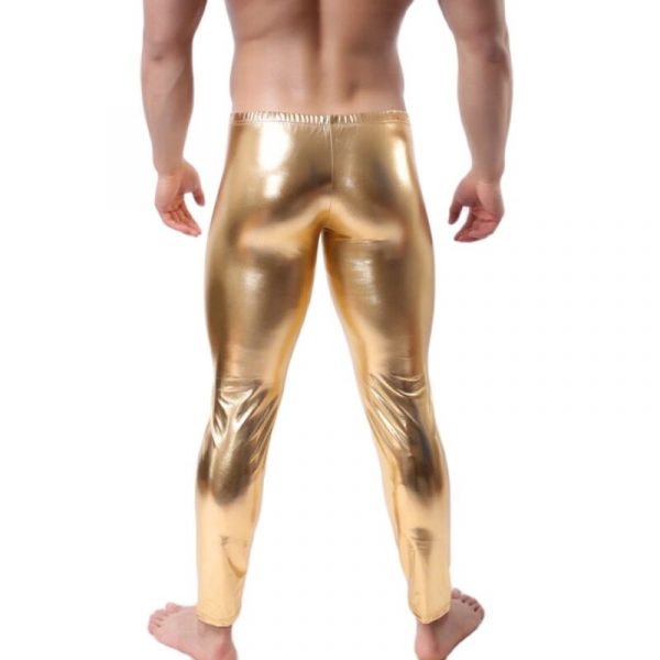 Men's Metallic Gold Performance Leggings: Stretchy, Shiny Tights for Fashion & Gym - Image 4