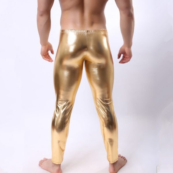 Men's Metallic Gold Performance Leggings: Stretchy, Shiny Tights for Fashion & Gym