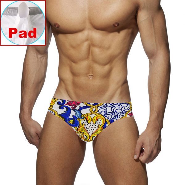 Men's Printed Swim Briefs Sexy White Swimming Trunks