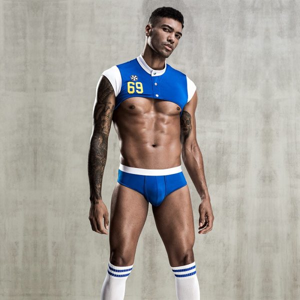 Men's Athletic Crop Top and Brief Set with Sport Number Detail in Royal Blue - Image 2