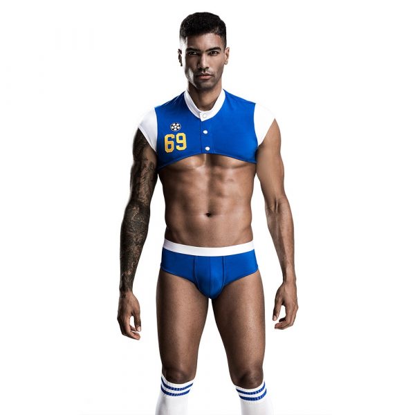 Men's Athletic Crop Top and Brief Set with Sport Number Detail in Royal Blue