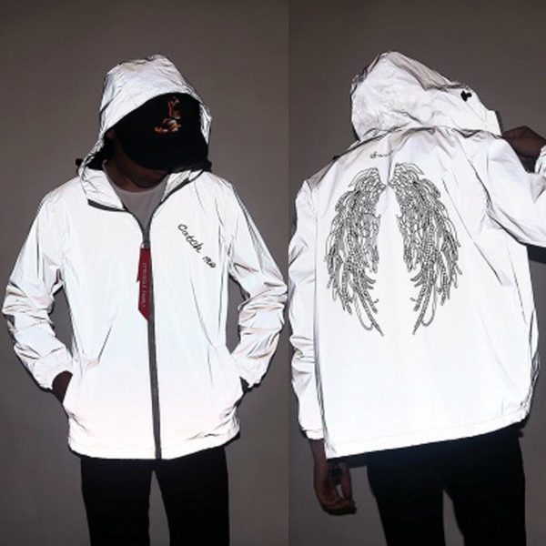 Plus-Size Luminous Night Glow Reflective Hooded Jacket for Men and Women - Image 6