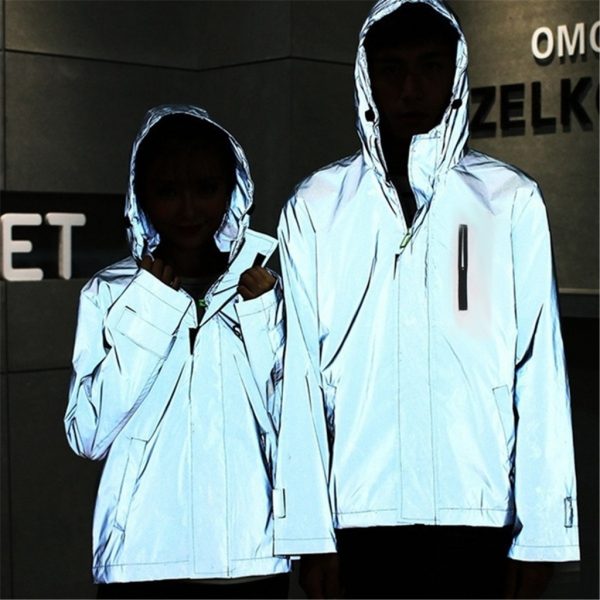 Plus-Size Luminous Night Glow Reflective Hooded Jacket for Men and Women