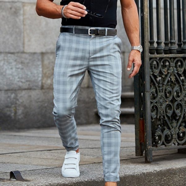 Plaid Men Pants Skinny Pantalon Trousers - Image 2