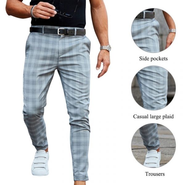 Plaid Men Pants Skinny Pantalon Trousers - Image 3