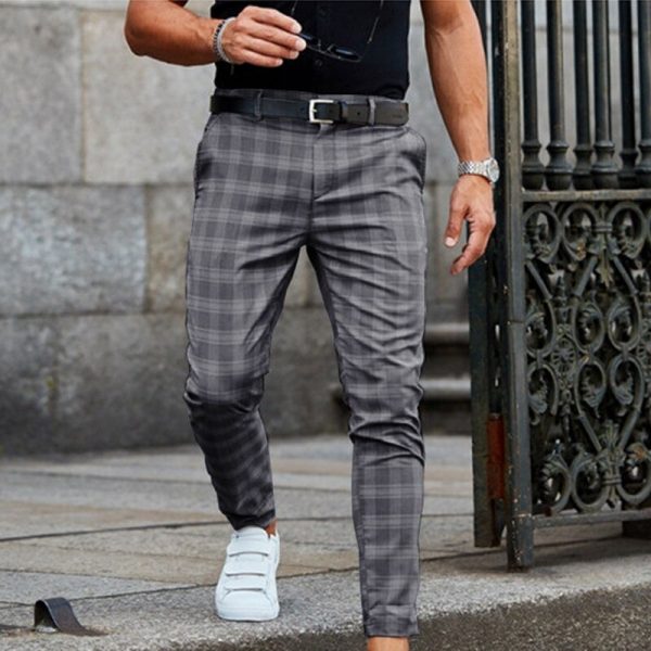 Plaid Men Pants Skinny Pantalon Trousers - Image 4