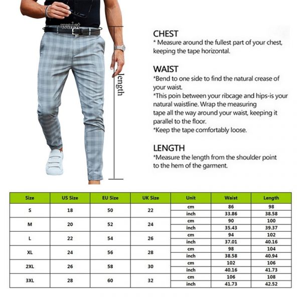 Plaid Men Pants Skinny Pantalon Trousers - Image 5