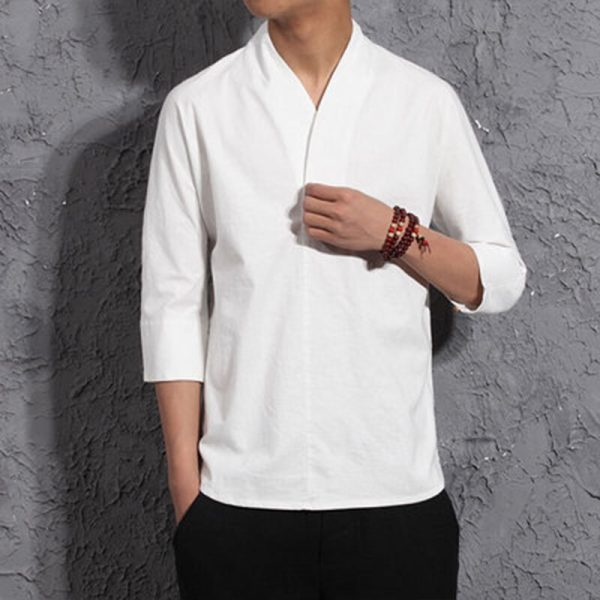 Kimono Japanese Men Shirt Loose Seven-quarter Sleeve Shirt - Image 3