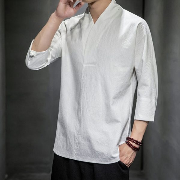 Kimono Japanese Men Shirt Loose Seven-quarter Sleeve Shirt