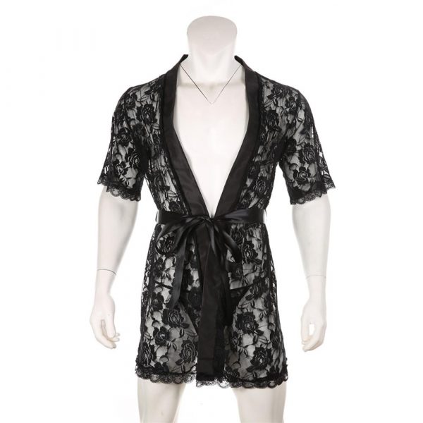 Sexy Mens Robe With Thong Lace Mesh - Image 6