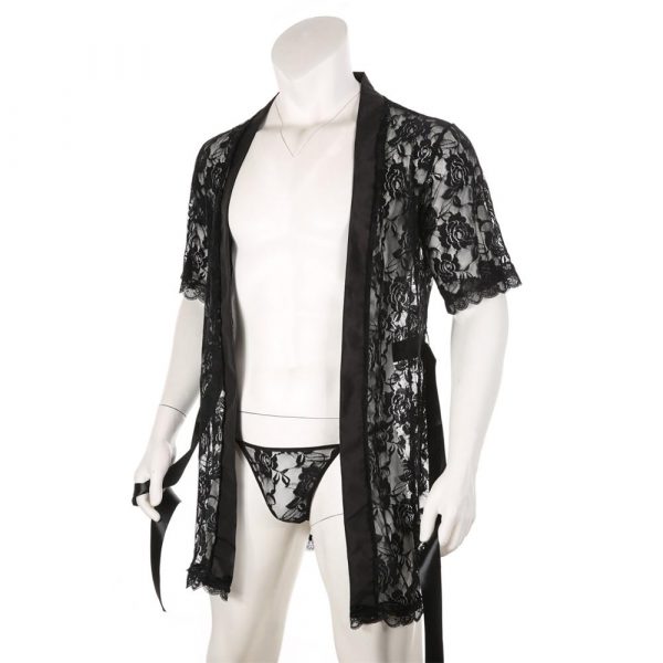 Sexy Mens Robe With Thong Lace Mesh