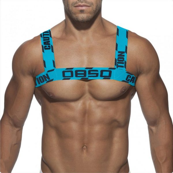 Men's Aqua Blue Athletic Supporter Jockstrap with High Comfort Turquoise Compression Chest Harness - Performance Gear for Fitness and Gym Enthusiasts