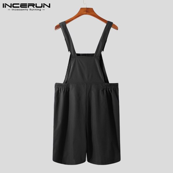 Mens Bib Romper Solid Color Pockets Streetwear Casual Jumpsuit - Image 4