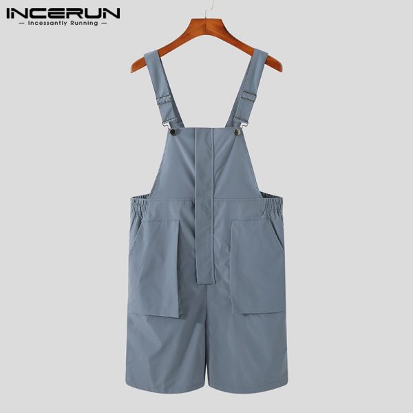 Mens Bib Romper Solid Color Pockets Streetwear Casual Jumpsuit - Image 5