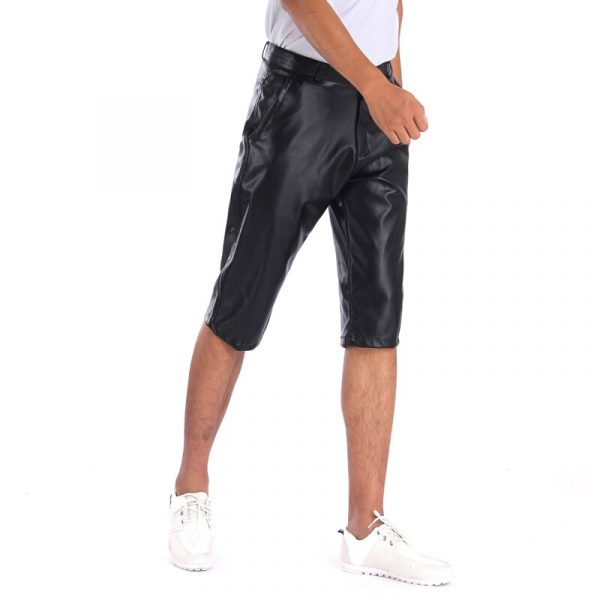 Leather Shorts Elastic Outerwear Short Pants Male Fashion PU Leather - Image 2