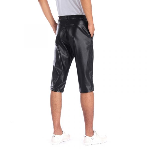 Leather Shorts Elastic Outerwear Short Pants Male Fashion PU Leather - Image 3