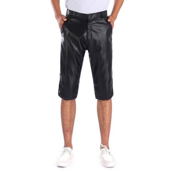 Leather Shorts Elastic Outerwear Short Pants Male Fashion PU Leather