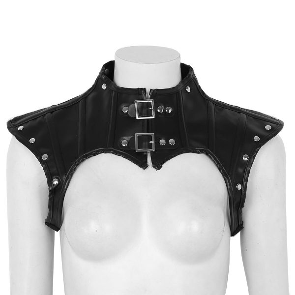 Black PU Leather Lace up Chest Harness Shirt with Buckles Sexy Bondage Punk Gothic Rave Costume Crop Top Club Wear - Image 2