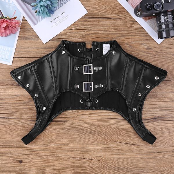 Black PU Leather Lace up Chest Harness Shirt with Buckles Sexy Bondage Punk Gothic Rave Costume Crop Top Club Wear - Image 4