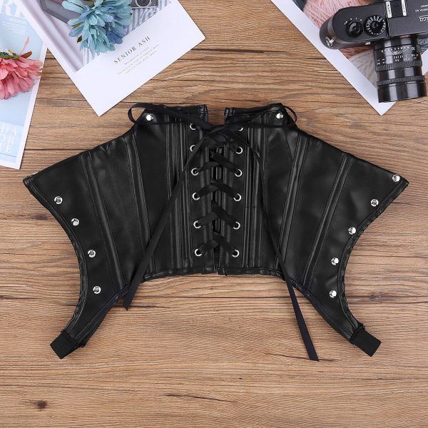 Black PU Leather Lace up Chest Harness Shirt with Buckles Sexy Bondage Punk Gothic Rave Costume Crop Top Club Wear - Image 5