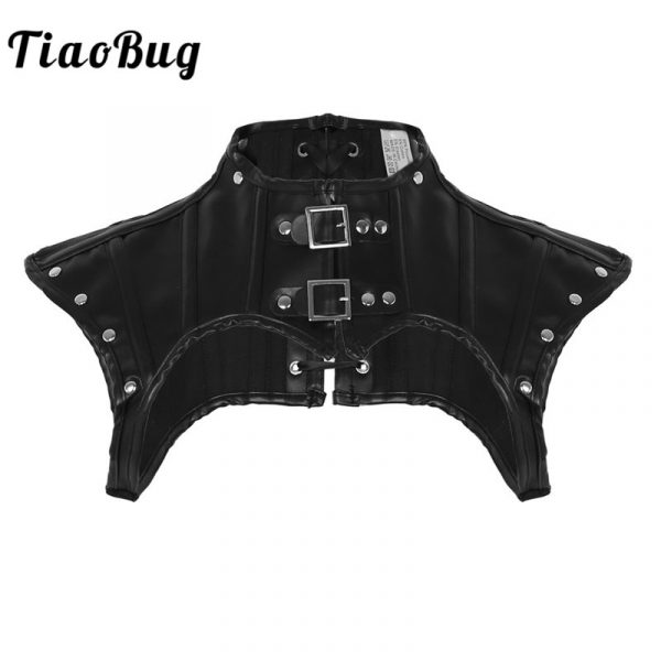 Black PU Leather Lace up Chest Harness Shirt with Buckles Sexy Bondage Punk Gothic Rave Costume Crop Top Club Wear