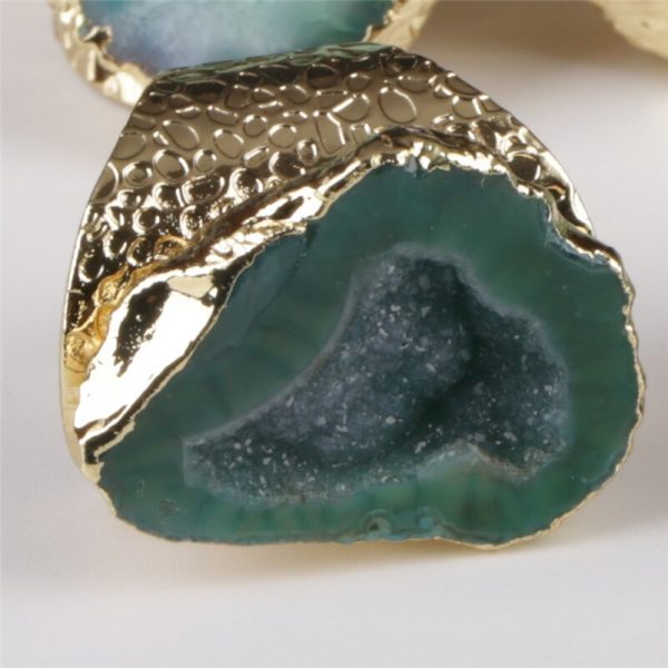 Gold Rim Vintage Retro Geode Crystal Adjustable Hammered Ring - Image 3