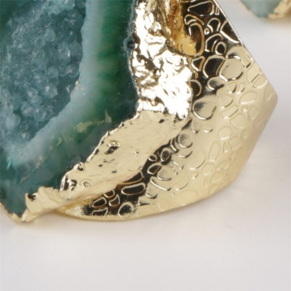 Gold Rim Vintage Retro Geode Crystal Adjustable Hammered Ring - Image 4